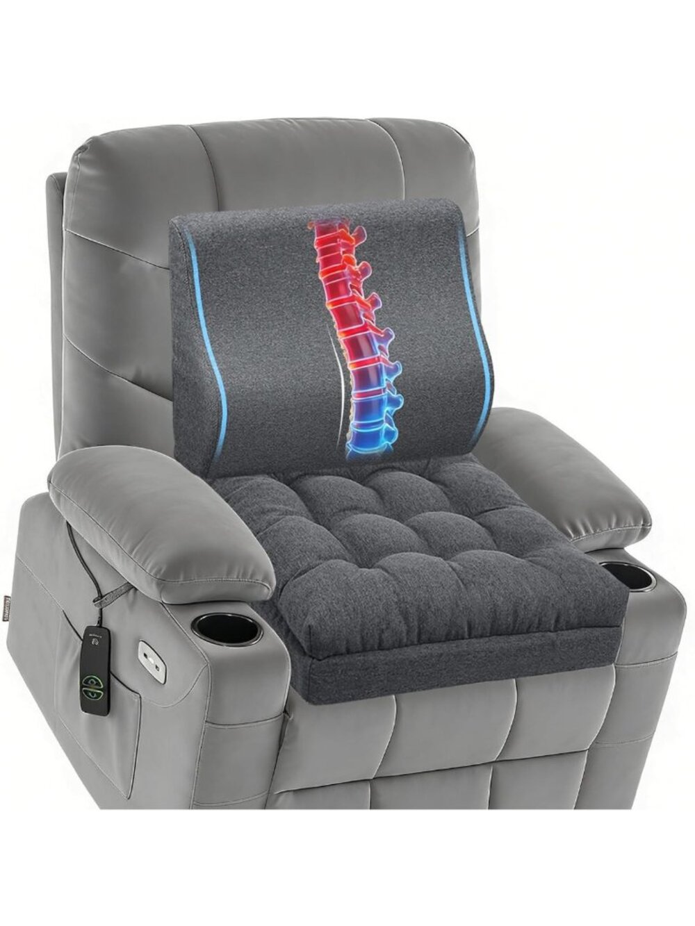 Cozy Memory Foam Recliner Cushion with Lumbar Support Pillow, Non-Slip, Grey